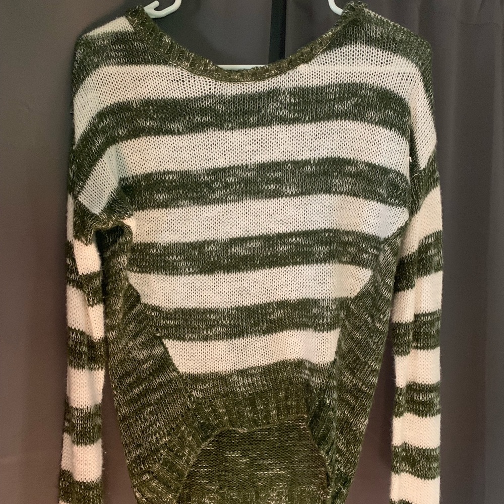 Green and white striped sweater